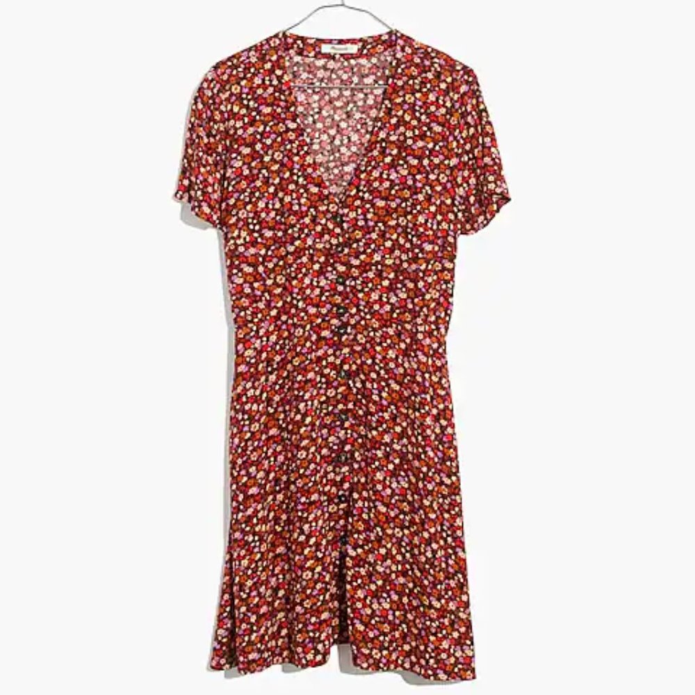 Madewell V-Neck Button-Front Mini Dress in Spring Prairie, 2